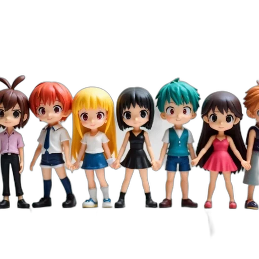 3d render, concept art, anime, cartoon, collection, various, character, figurines transparent PNG cut-out