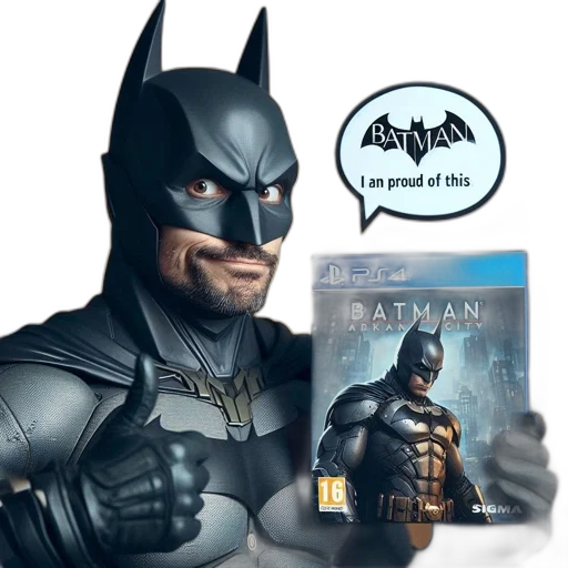 comic book art, concept art, 3d render, man, dressed, batman, holds, ps4 transparent PNG cut-out