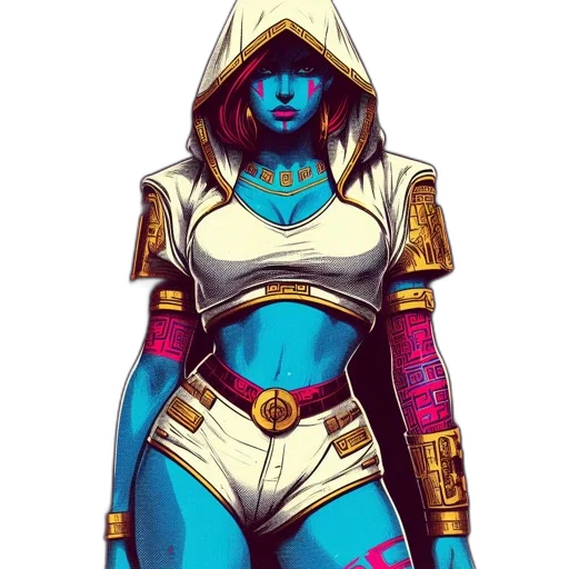 robot, jewelry, mask, concept art, fantasy art, comic book art, cyberpunk, blue transparent PNG cut-out