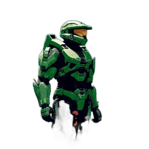 robot, weapon, creature, concept art, pixel art, 3d render, comic book art, green transparent PNG cut-out