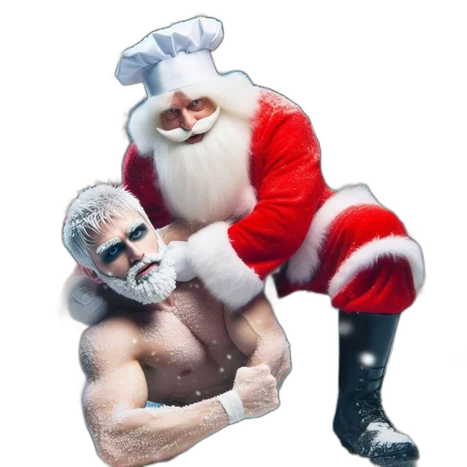 santa, claus, wrestles, man, reindeer, antlers, festive, setting transparent PNG cut-out