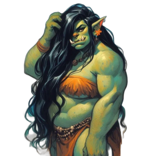 fantasy art, concept art, comic book art, pixel art, green, orc-like, creature, orange transparent PNG cut-out