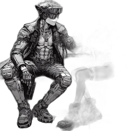 hat, robot, concept art, cyberpunk, fantasy art, comic book art, monochrome, setting transparent PNG cut-out