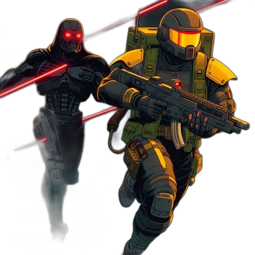 weapon, concept art, pixel art, comic book art, cyberpunk, outer space, red, golden transparent PNG cut-out
