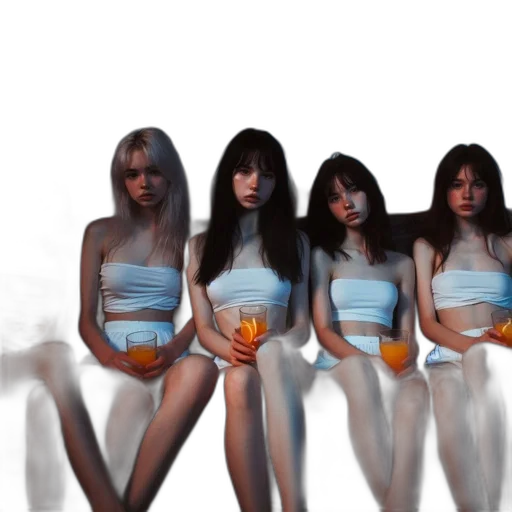 concept art, 3d render, photorealistic, fantasy art, pastel, five, young, women transparent PNG cut-out