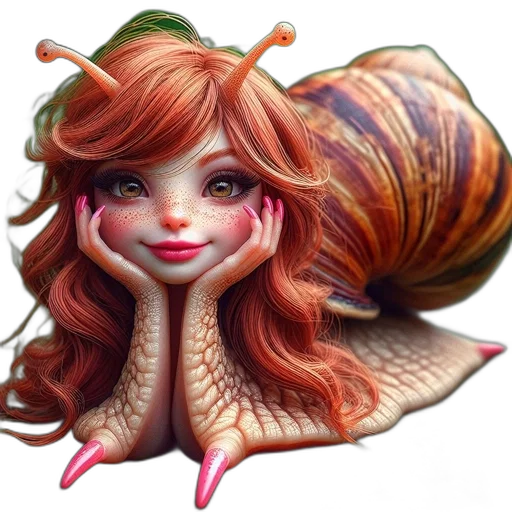 creature, hair, fantasy art, 3d render, concept art, photorealistic, fantastical, human-snail transparent PNG cut-out