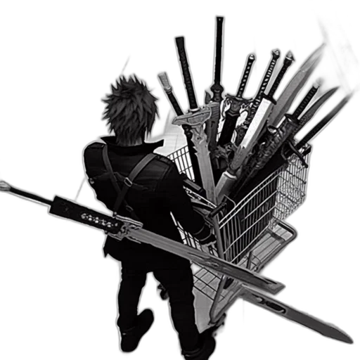 weapon, staff, sword, jacket, cyberpunk, concept art, fantasy art, comic book art transparent PNG cut-out