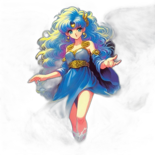 dress, anime, pixel art, concept art, fantasy art, outer space, blue, colorful transparent PNG cut-out
