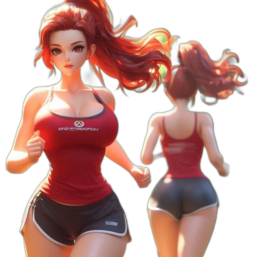 dress, concept art, 3d render, fantasy art, photorealistic, red, overwatch, character transparent PNG cut-out