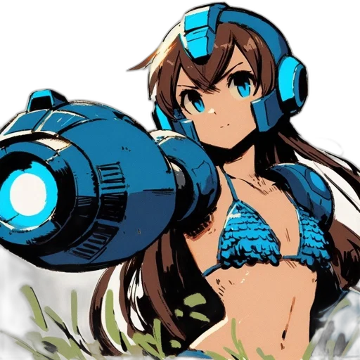 robot, weapon, anime, concept art, pixel art, cyberpunk, underwater, blue transparent PNG cut-out