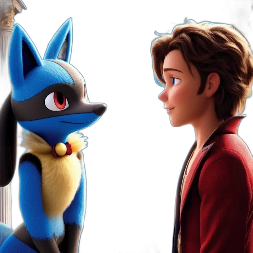 concept art, 3d render, cartoon, blue, two, animated, characters, interact transparent PNG cut-out