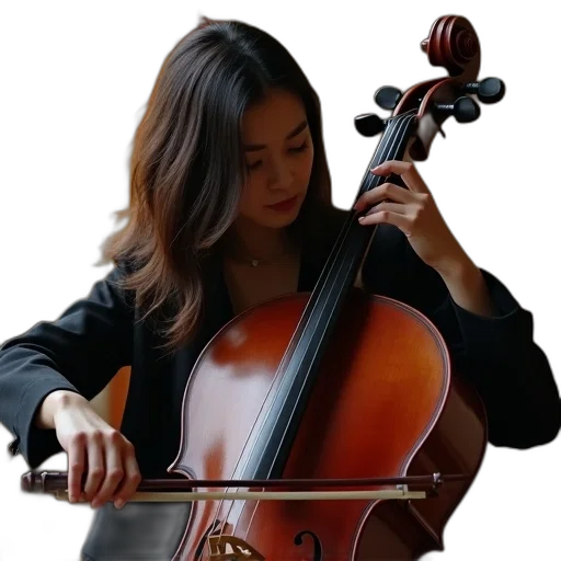 staff, photorealistic, oil painting, person, playing, cello transparent PNG cut-out
