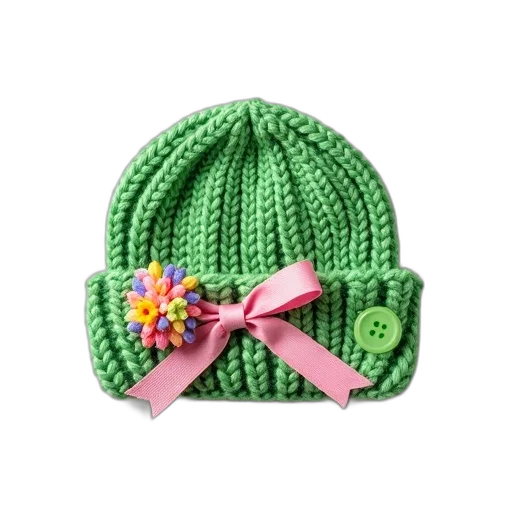 hat, crown, green, neon, knitted, colorful, floral, bow transparent PNG cut-out