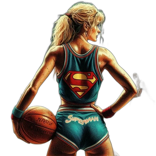 comic book art, fantasy art, concept art, cartoon, female, basketball, player, stands transparent PNG cut-out