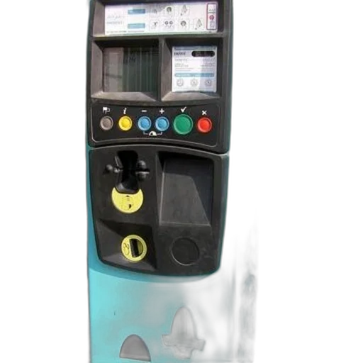 robot, staff, teal-colored, vending, machine, various, buttons, slots transparent PNG cut-out