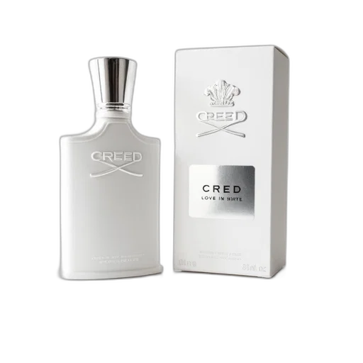 bottle, white, creed, love, perfume, silver, cap, placed transparent PNG cut-out