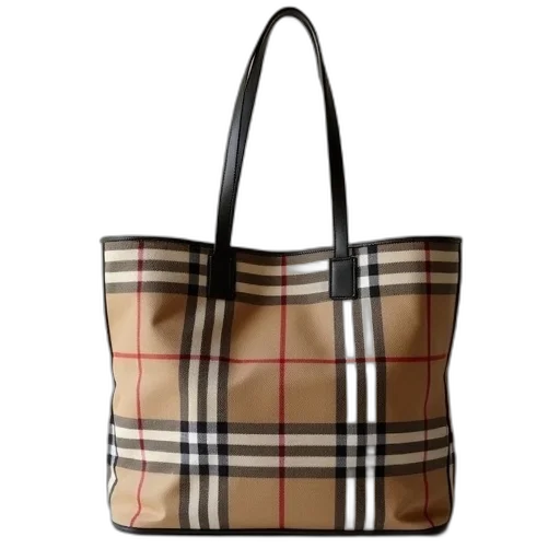 earth tones, burbery, check, tote transparent PNG cut-out