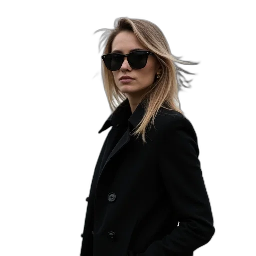 jacket, staff, face, hair, photorealistic, dark, woman, wearing transparent PNG cut-out