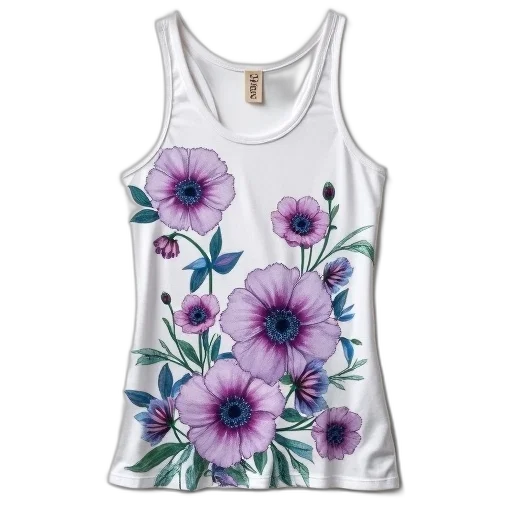 dress, white, tank, top, floral, pattern, featuring, purple transparent PNG cut-out