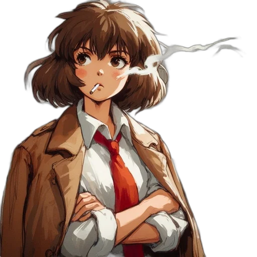 jacket, staff, face, weapon, anime, pixel art, concept art, watercolor transparent PNG cut-out