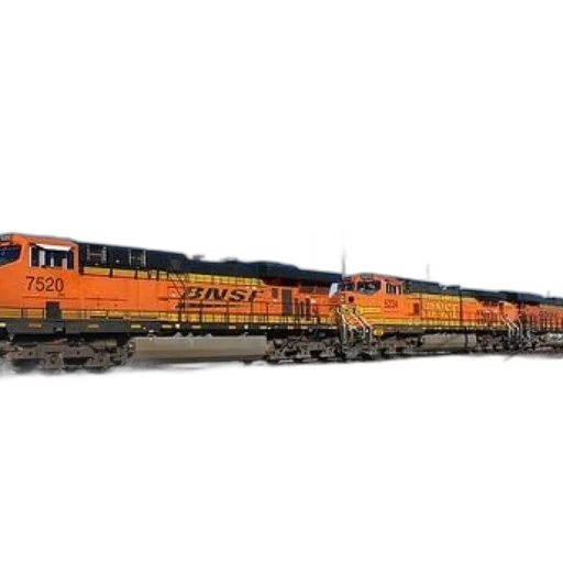 orange, black, train, number, 7520, traveling, down, tracks transparent PNG cut-out