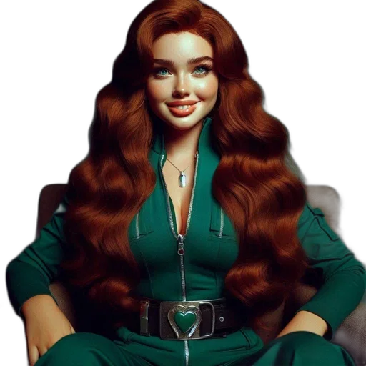 hair, jewelry, cartoon, photorealistic, 3d render, concept art, green, woman transparent PNG cut-out