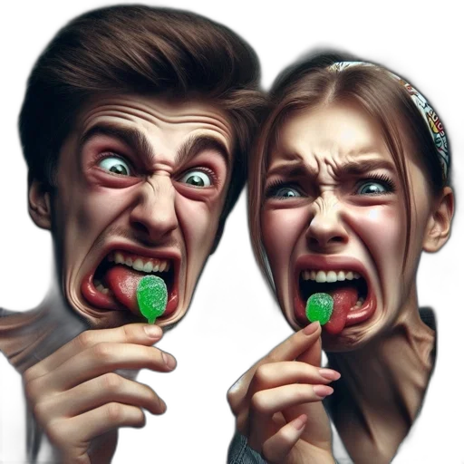 photorealistic, 3d render, concept art, comic book art, two, individuals, eat, candy transparent PNG cut-out