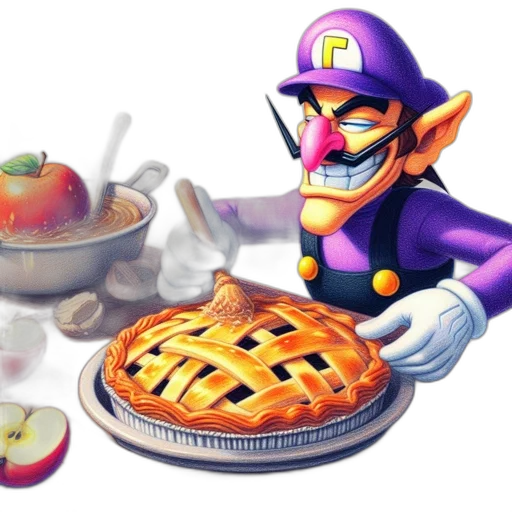 food, robot, 3d render, pixel art, concept art, vaporwave, waluigi, similar transparent PNG cut-out