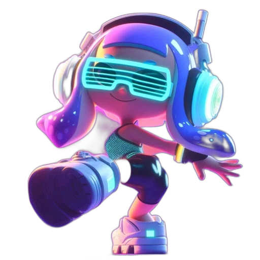 robot, weapon, vaporwave, cyberpunk, concept art, pixel art, neon, blue transparent PNG cut-out