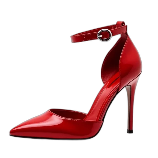 shoes, red, pair, high-heeled, pointed, toe, thin, curved transparent PNG cut-out
