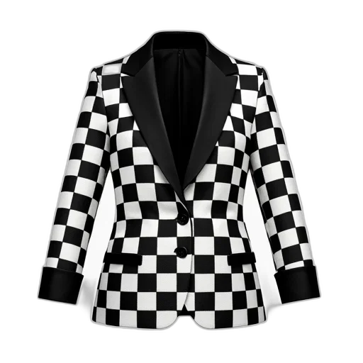 jacket, dress, 3d render, monochrome, black, white, checkered, blazer transparent PNG cut-out