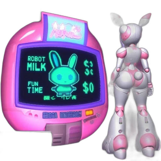 robot, vaporwave, 3d render, concept art, cyberpunk, neon lights, pastel, neon transparent PNG cut-out