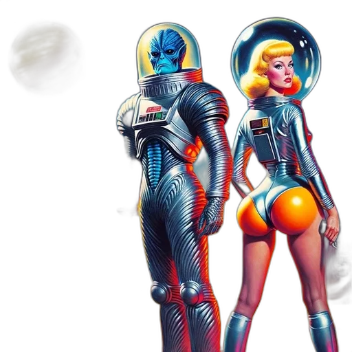 robot, concept art, comic book art, fantasy art, 3d render, outer space, neon lights, alien transparent PNG cut-out