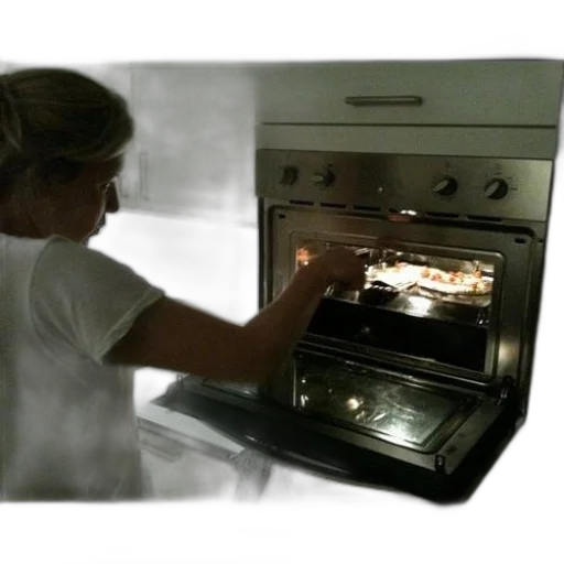 photorealistic, 3d render, fire, woman, white, shirt, checking, food transparent PNG cut-out