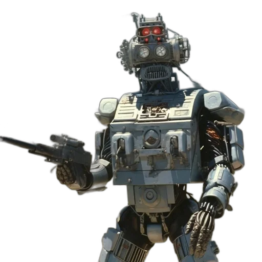 robot, weapon, concept art, 3d render, armored, robotic, figure, stands transparent PNG cut-out
