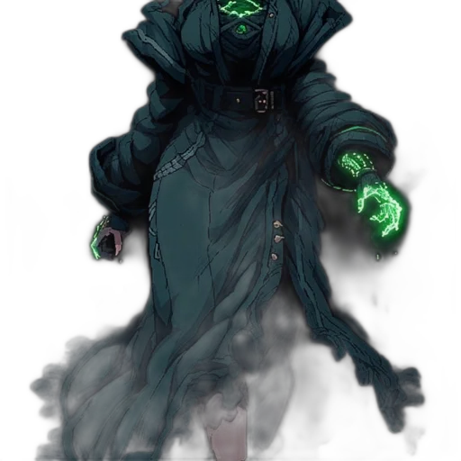 staff, mask, creature, jacket, concept art, fantasy art, cyberpunk, pixel art transparent PNG cut-out