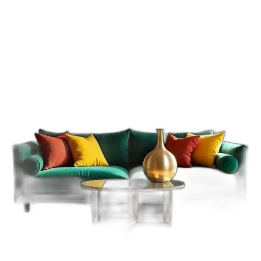 furniture, 3d render, photorealistic, golden, earth tones, colorful, green, modern transparent PNG cut-out