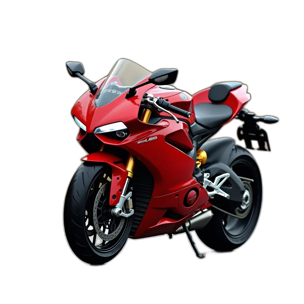 weapon, 3d render, photorealistic, concept art, red, sports, motorcycle, parked transparent PNG cut-out