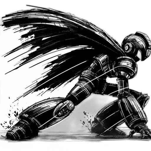 robot, weapon, comic book art, concept art, fantasy art, cartoon, monochrome, detailed transparent PNG cut-out