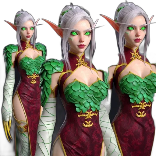 fantasy art, concept art, 3d render, pixel art, green, three, similar, female transparent PNG cut-out