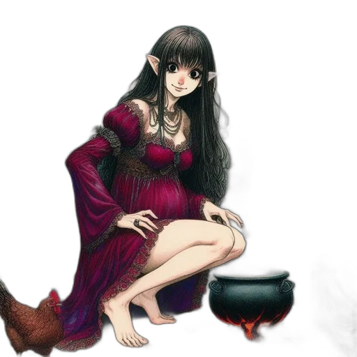 dress, fantasy art, concept art, photorealistic, anime, dark, red, monochrome transparent PNG cut-out