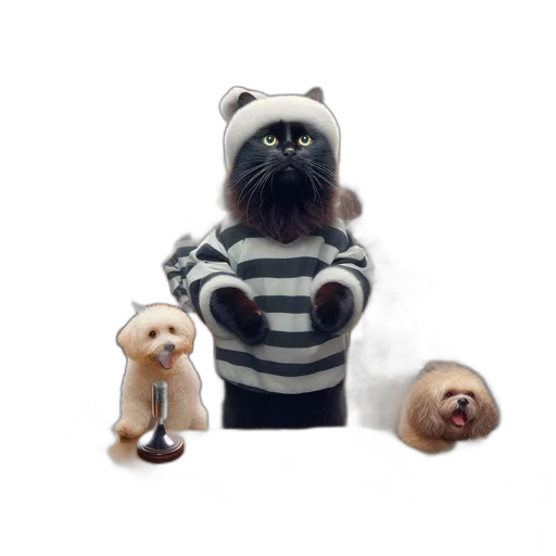staff, 3d render, concept art, forest, cat, dressed, like, convict transparent PNG cut-out