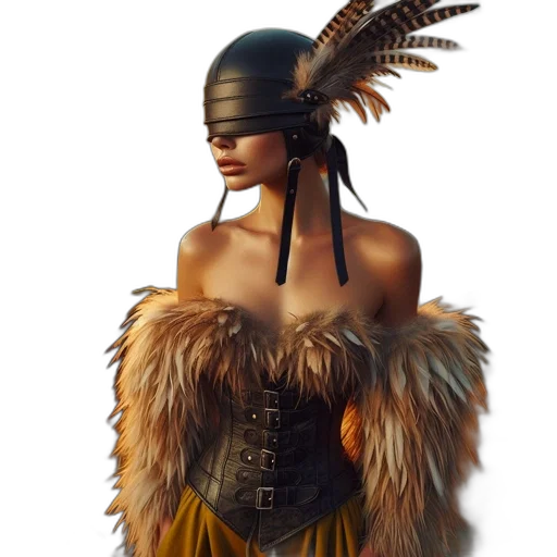 hat, mask, jewelry, dress, fantasy art, concept art, 3d render, photorealistic transparent PNG cut-out