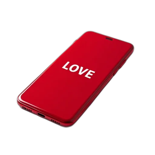 red, smartphone, word, love, screen, lying, white, surface transparent PNG cut-out