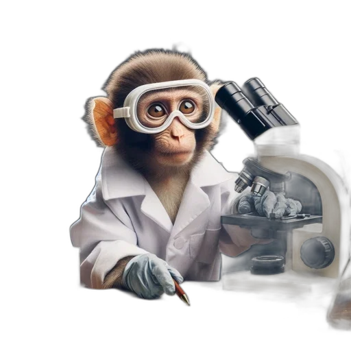 staff, concept art, photorealistic, 3d render, cartoon, monkey, dressed, scientist transparent PNG cut-out