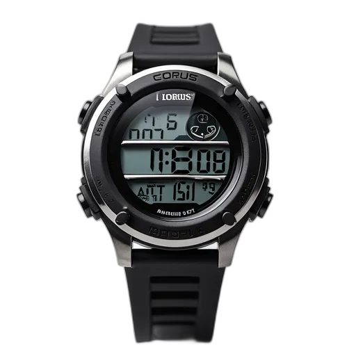 black, silver, wristwatch, digital, display, showing, time, date transparent PNG cut-out