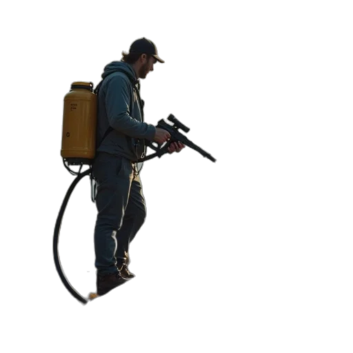 weapon, staff, robot, jacket, concept art, cyberpunk, 3d render, pixel art transparent PNG cut-out