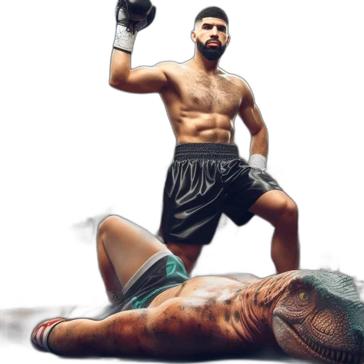 concept art, photorealistic, fantasy art, dinosaurs, engage, boxing, match, before transparent PNG cut-out