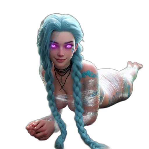 creature, robot, hair, staff, concept art, cyberpunk, fantasy art, vaporwave transparent PNG cut-out