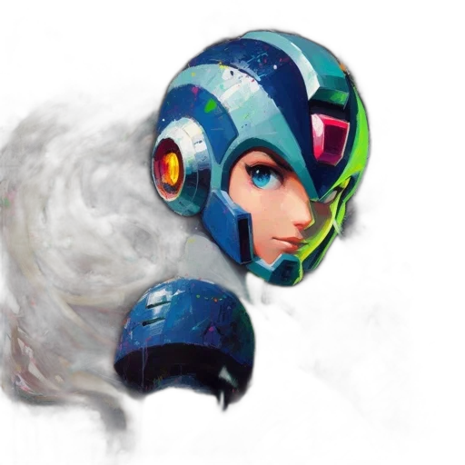robot, mask, face, weapon, concept art, fantasy art, 3d render, watercolor transparent PNG cut-out